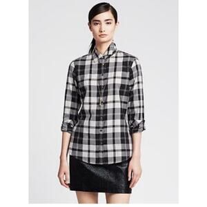 Banana Republic Womens XL Soft Wash Black & White Buffalo Plaid Cotton Button Up